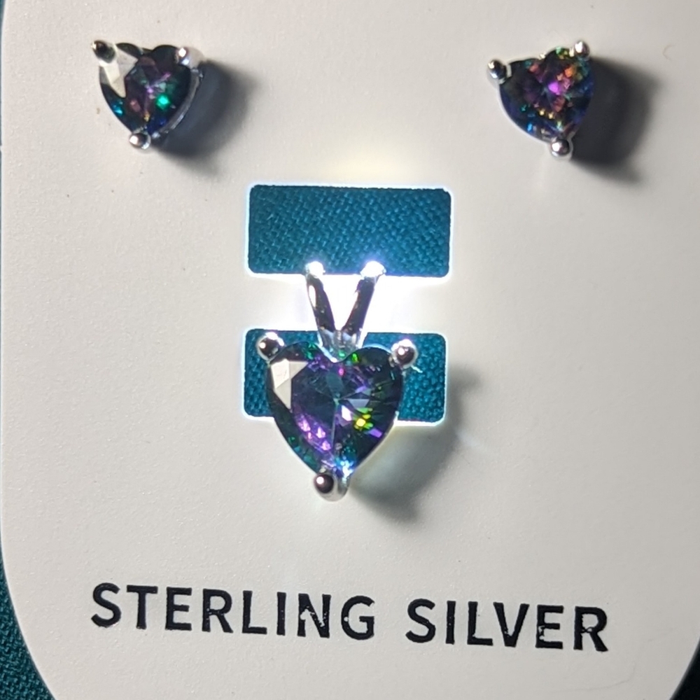 Mystic topaz set pendant with earrings 925 dainty